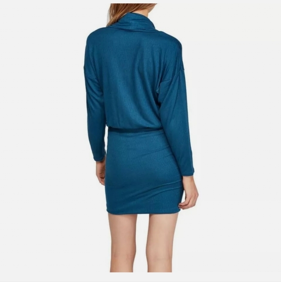 Free People Sundown Cowl blue neck ruched midi sneath dress long sleeves Large - Picture 2 of 13